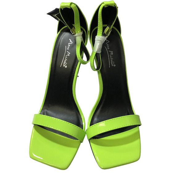 ANNE MICHELLE 8.5 neon green endless-53 strappy ankle tie stiletto heels NIB R2 - Picture 5 of 8